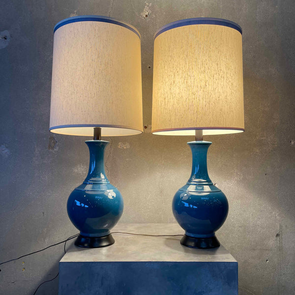 Mid Century Modern Blue Ceramic Lamps