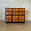 Vintage Burl Wood 12 Drawer Cabinet w/ Brass Knobs & Handles