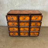 Vintage Burl Wood 12 Drawer Cabinet w/ Brass Knobs & Handles