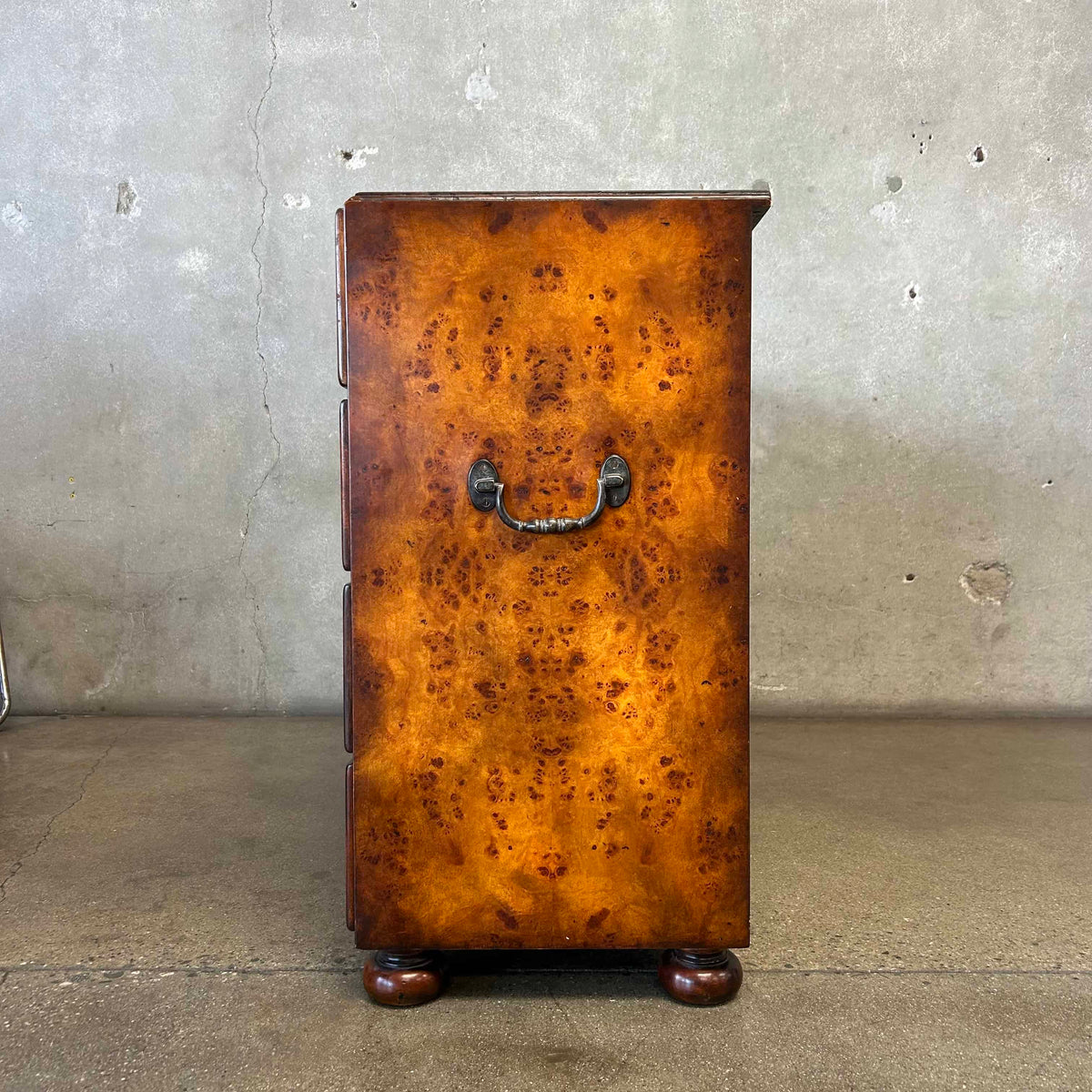 Vintage Burl Wood 12 Drawer Cabinet w/ Brass Knobs & Handles