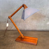 Vintage Studio Crafted Solid Mahogany Articulating Lamp w/ Fabric Shade