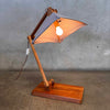 Vintage Studio Crafted Solid Mahogany Articulating Lamp w/ Fabric Shade