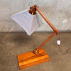 Vintage Studio Crafted Solid Mahogany Articulating Lamp w/ Fabric Shade
