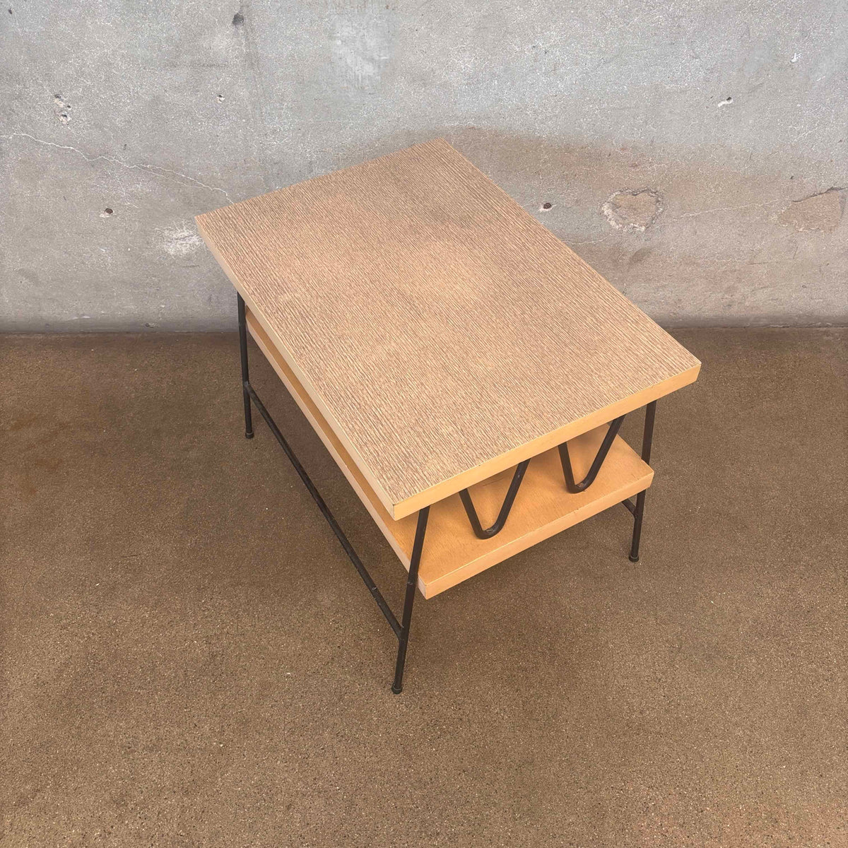 Unique Mid Century Modern Laminate and Wrought Iron End Table 1954