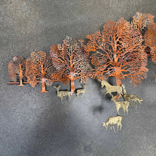 Mid Century Bijan Torch Cut Brutalist Unicorn Woodland Wall Art