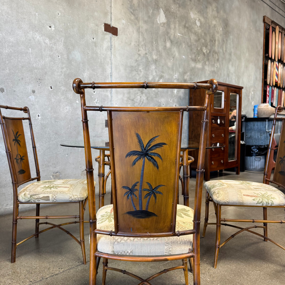 Vintage Faux Bamboo & Glass Dining Set