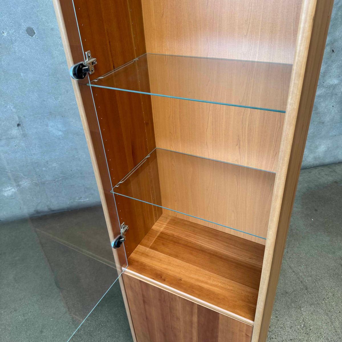 Glass & Cherry Wood Veneer Shelf Cabinet