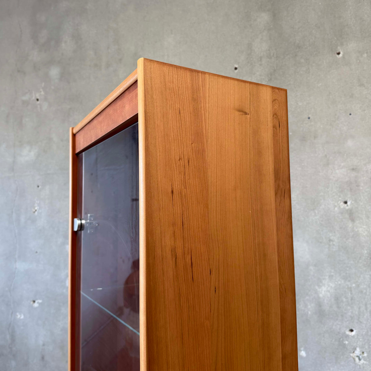 Glass & Cherry Wood Veneer Shelf Cabinet