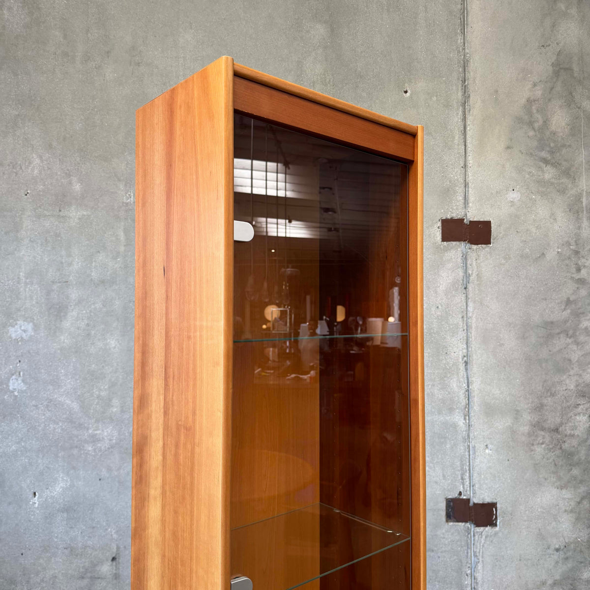 Glass & Cherry Wood Veneer Shelf Cabinet