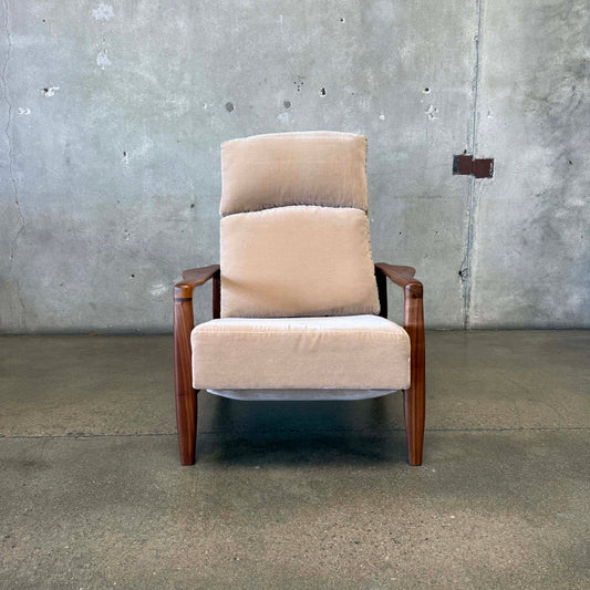 Mid Century Walnut & Mohair Recliner