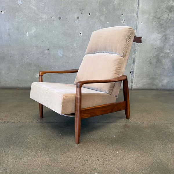 Mid Century Walnut & Mohair Recliner