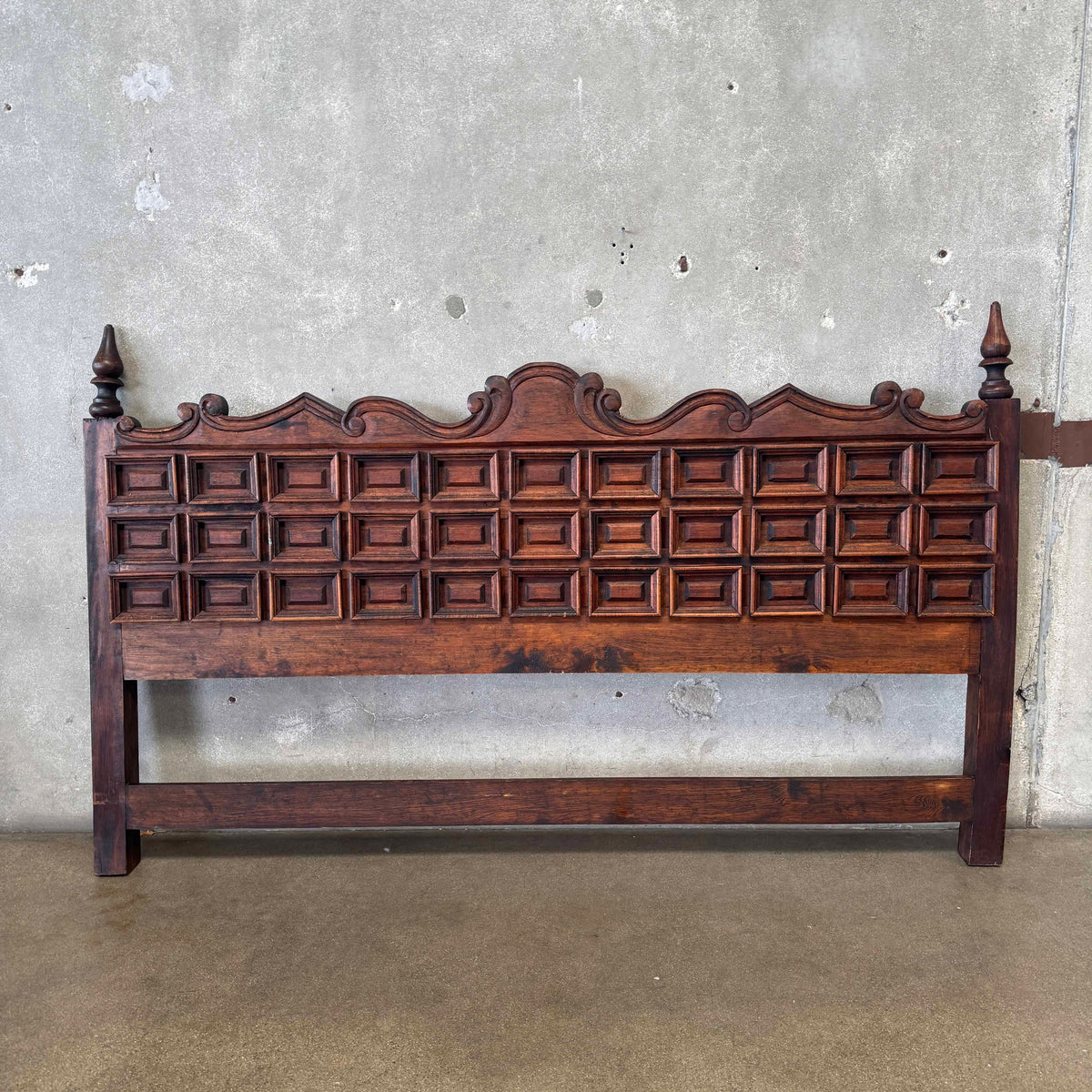 Vintage Hand Carved Spanish Brutalist Headboard