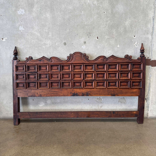 Vintage Hand Carved Spanish Brutalist Headboard