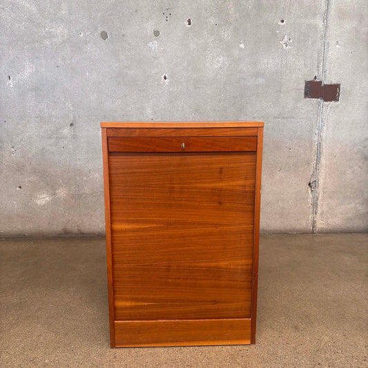Mid Century Modern Teak Hans Wegner Roll Up File Cabinet With Key