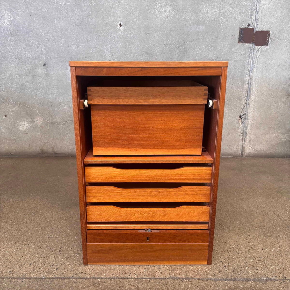 Mid Century Modern Teak Hans Wegner Roll Up File Cabinet With Key
