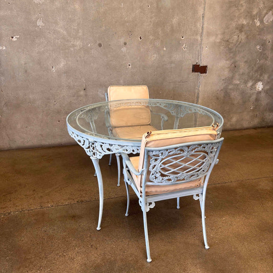 Brown Jordan Round Glass Top Table & Two Chairs
