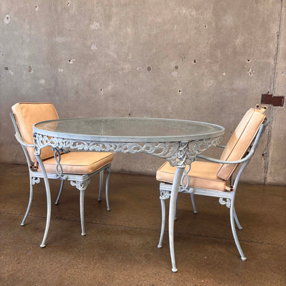 Brown Jordan Round Glass Top Table & Two Chairs