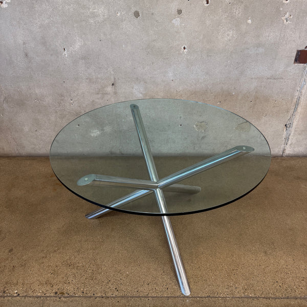 Chrome Jack Base Glass Dining Table In the Style Of Milo Baughman