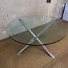 Chrome Jack Base Glass Dining Table In the Style Of Milo Baughman Product Image