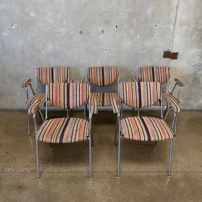 5 1970's Tubular Chrome Arm Chairs