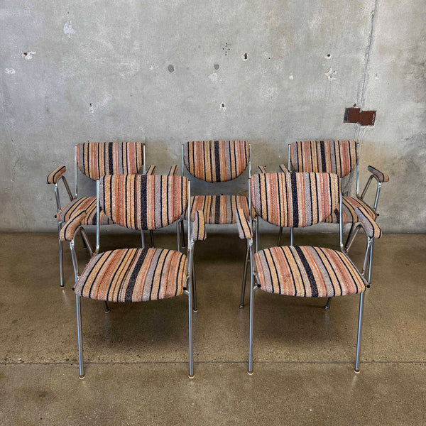 5 1970's Tubular Chrome Arm Chairs