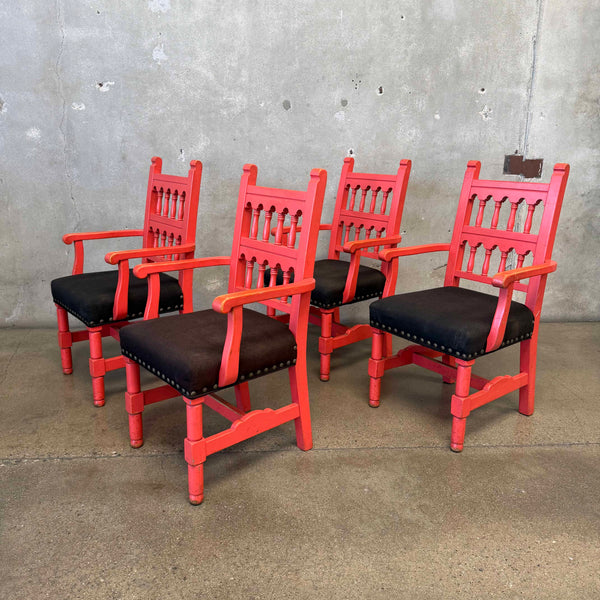 Set of Four Spanish Colonial Revival Spindle Back Arm Chairs c. 1920-30's Product Image
