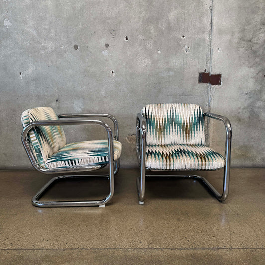 Pair of Vintage 1970's Chrome Tubular Lounge Chairs by Kinetics