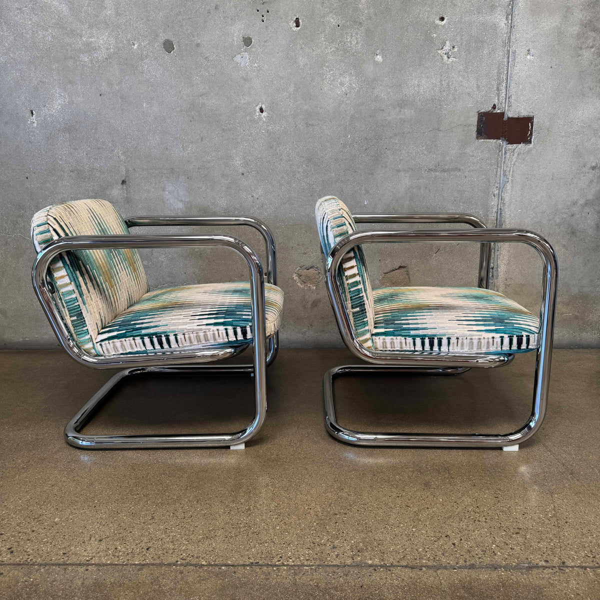 Pair of Vintage 1970's Chrome Tubular Lounge Chairs by Kinetics