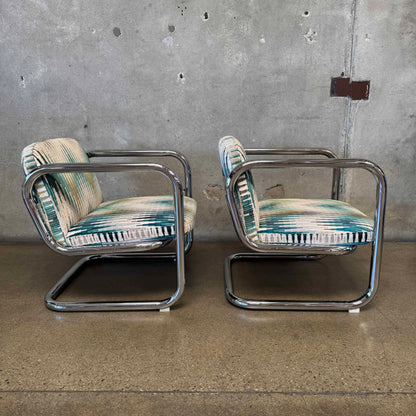 Pair of Vintage 1970's Chrome Tubular Lounge Chairs by Kinetics