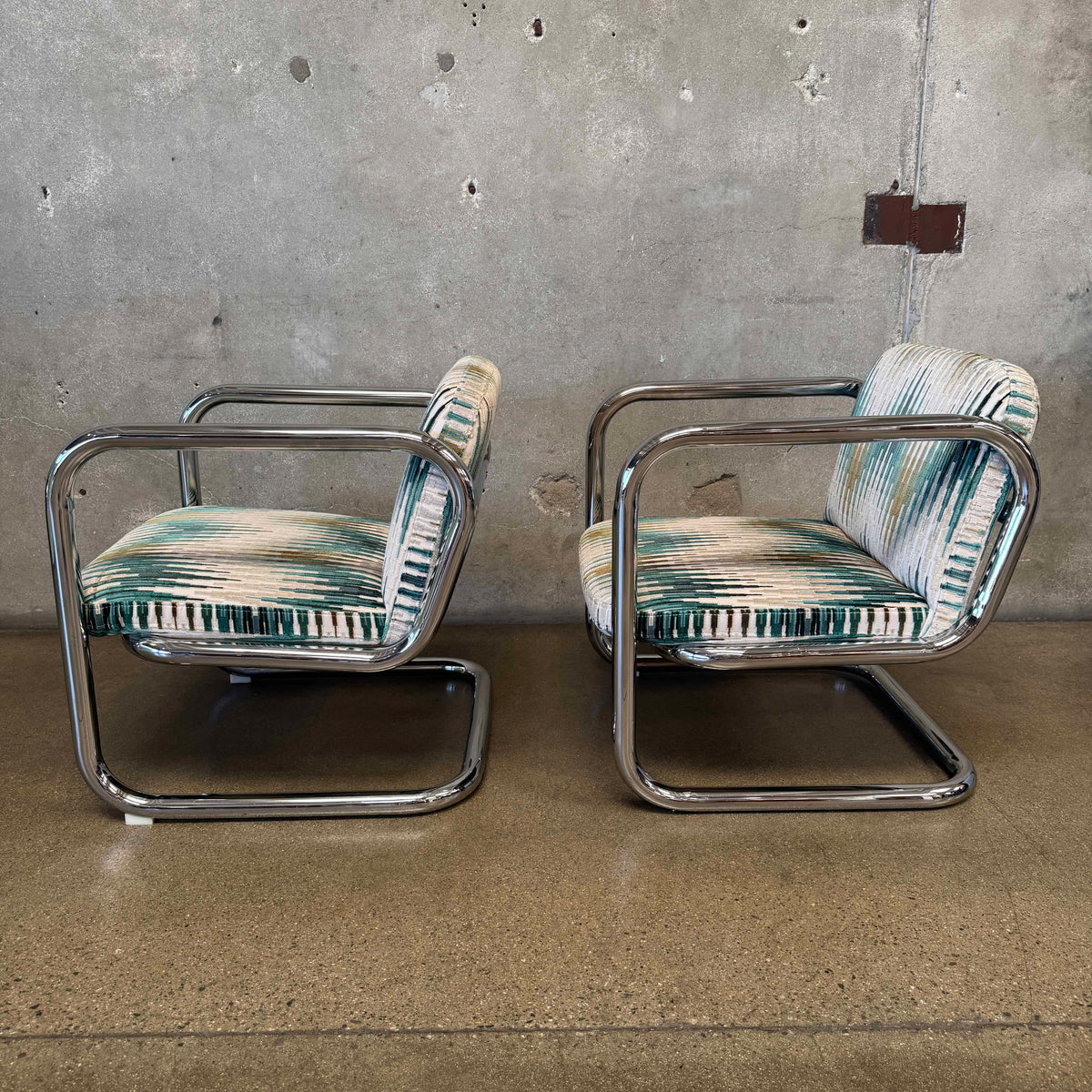 Pair of Vintage 1970's Chrome Tubular Lounge Chairs by Kinetics