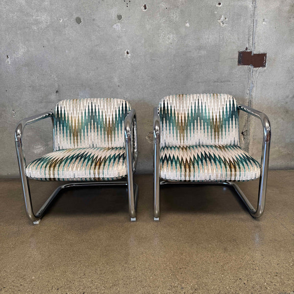 Pair of Vintage 1970's Chrome Tubular Lounge Chairs by Kinetics