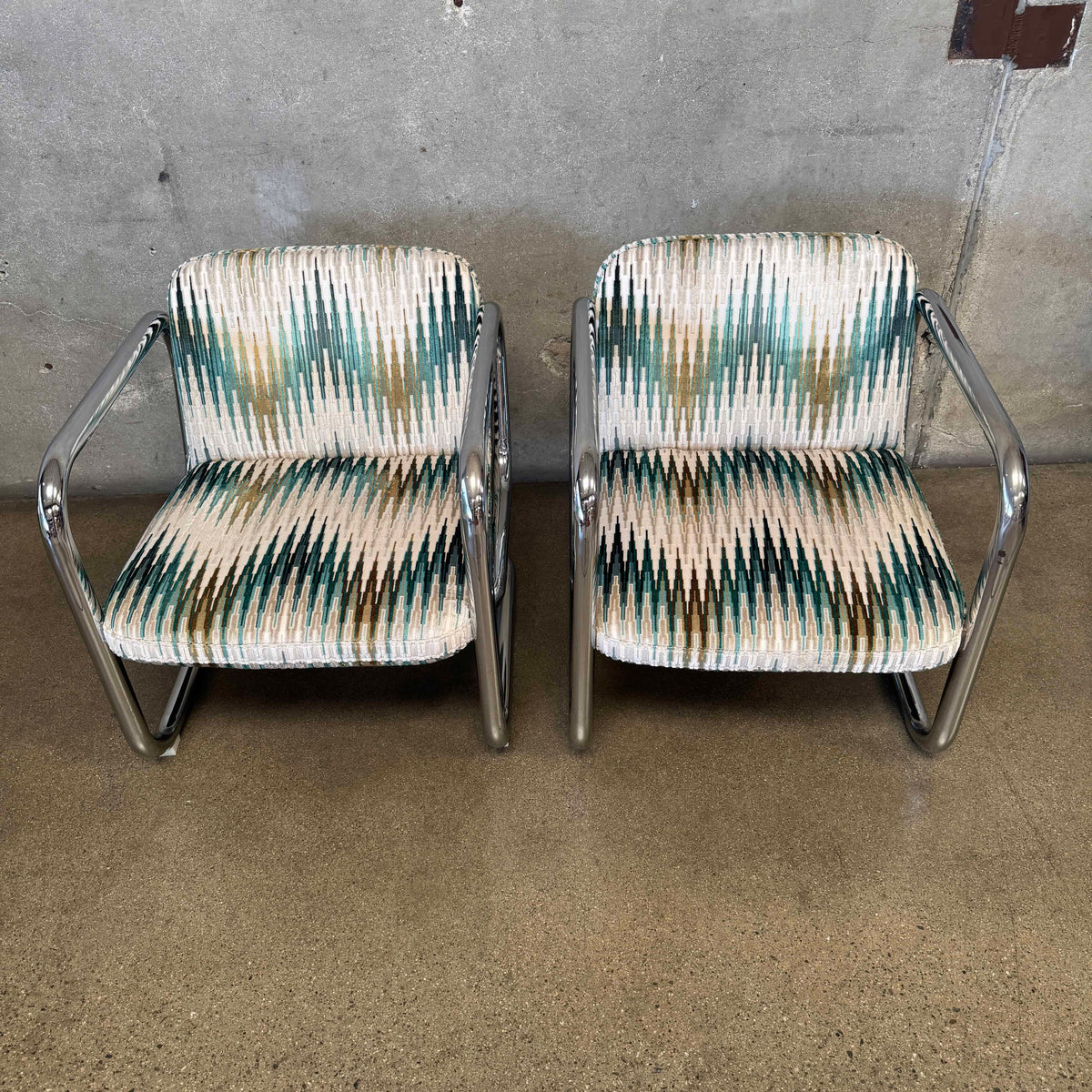 Pair of Vintage 1970's Chrome Tubular Lounge Chairs by Kinetics