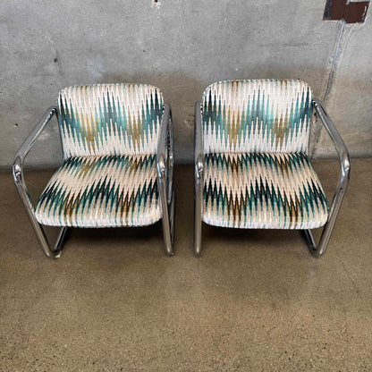 Pair of Vintage 1970's Chrome Tubular Lounge Chairs by Kinetics