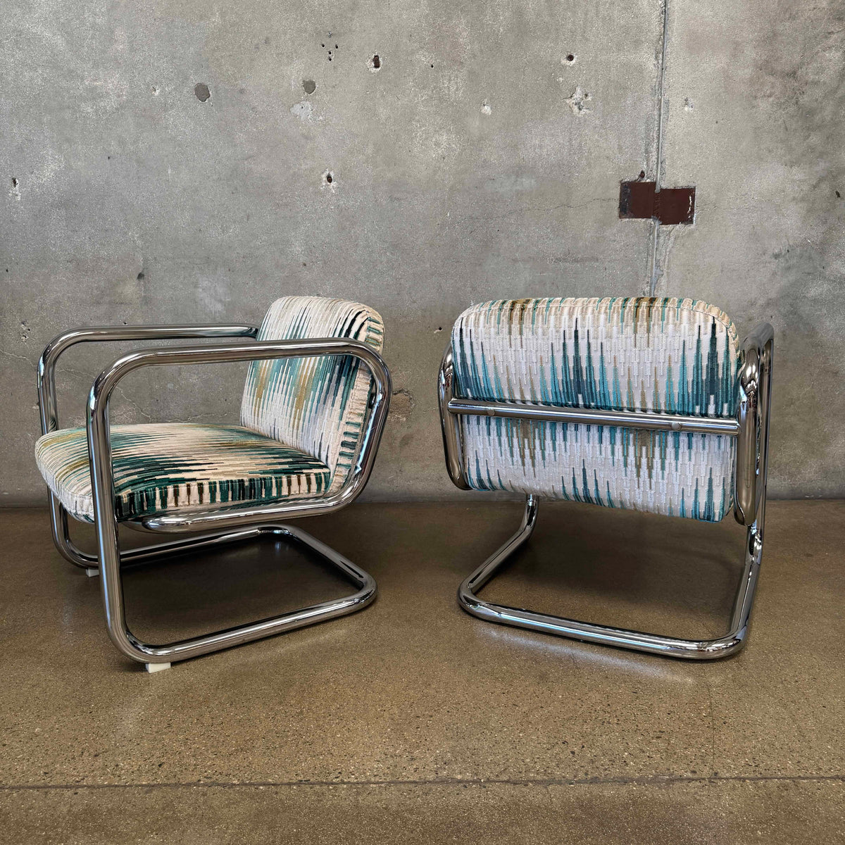 Pair of Vintage 1970's Chrome Tubular Lounge Chairs by Kinetics