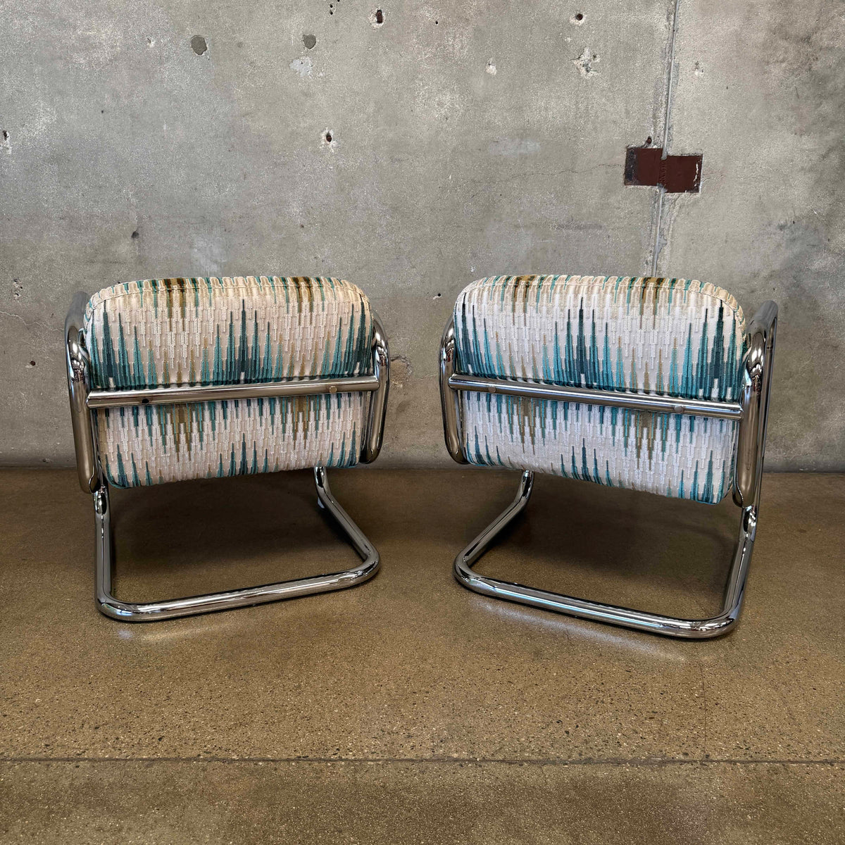 Pair of Vintage 1970's Chrome Tubular Lounge Chairs by Kinetics