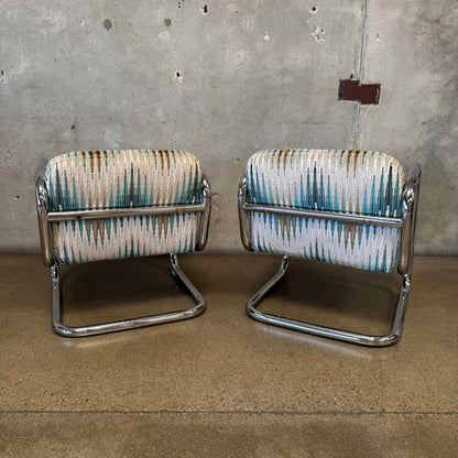 Pair of Vintage 1970's Chrome Tubular Lounge Chairs by Kinetics