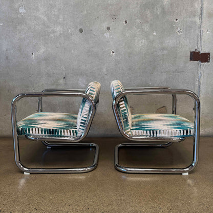 Pair of Vintage 1970's Chrome Tubular Lounge Chairs by Kinetics