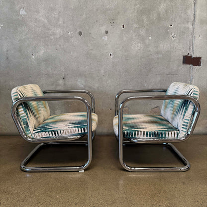 Pair of Vintage 1970's Chrome Tubular Lounge Chairs by Kinetics