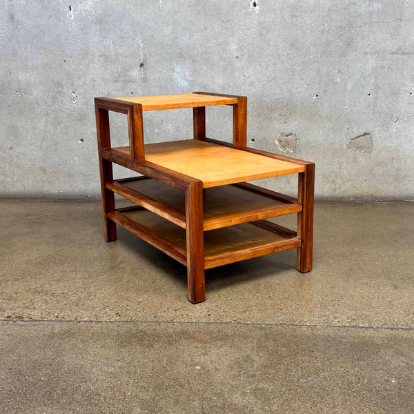Mid Century Modern Brown Saltman Keppel Side Table With Siding Shelves