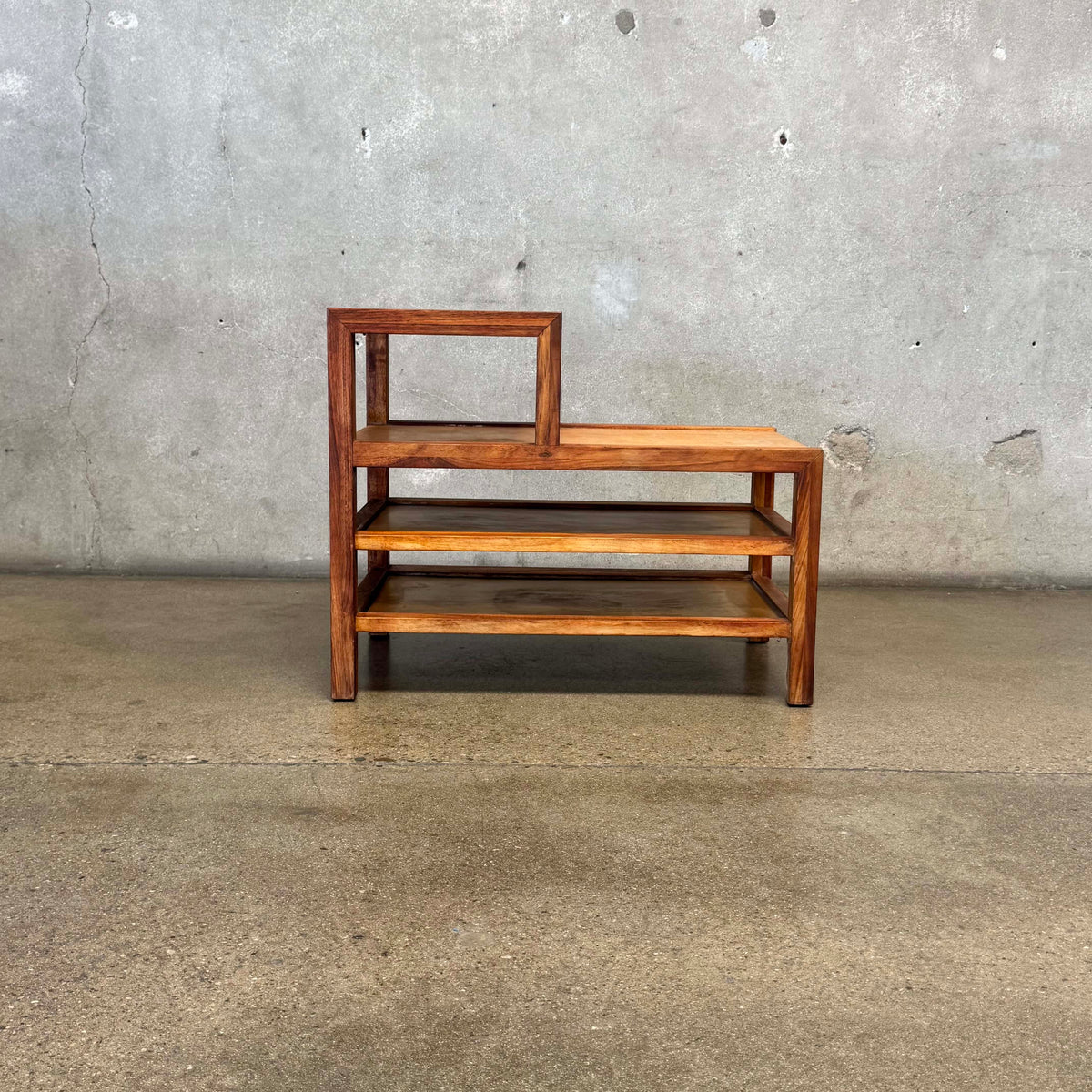 Mid Century Modern Brown Saltman Keppel Side Table With Siding Shelves