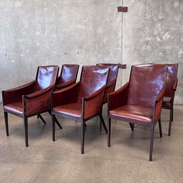 Hickory Chair Leather Hide Arm Chairs Modeled After Jean Michel Frank Set Of 6 Product Image