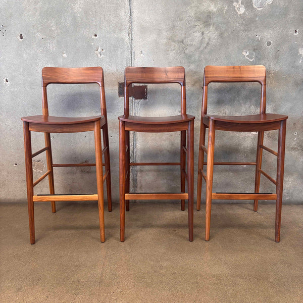 Set Of 3 Mid Century Modern Bar Stools Danish Style With Walnut Finish - Italy Product Image
