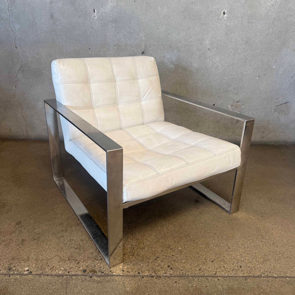 Modani White Leather & Stainless Steel Lounge Chair