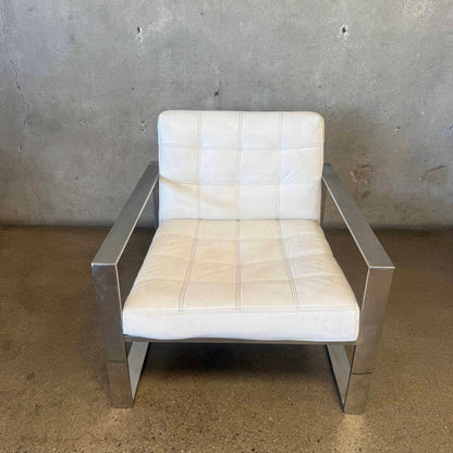 Modani White Leather & Stainless Steel Lounge Chair