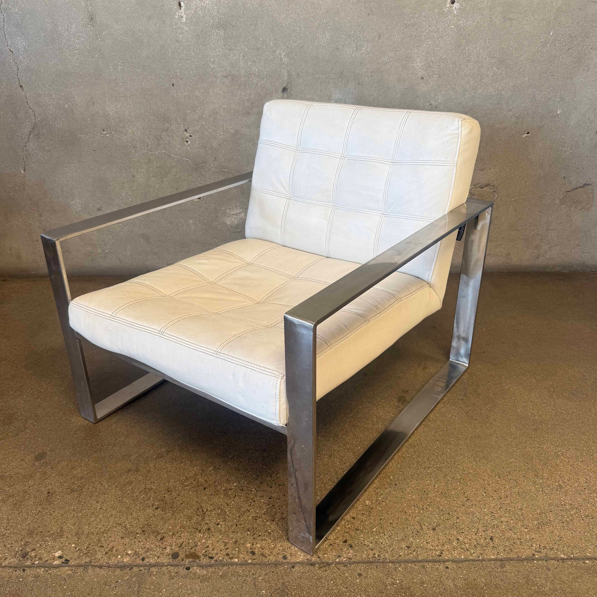Modani White Leather & Stainless Steel Lounge Chair