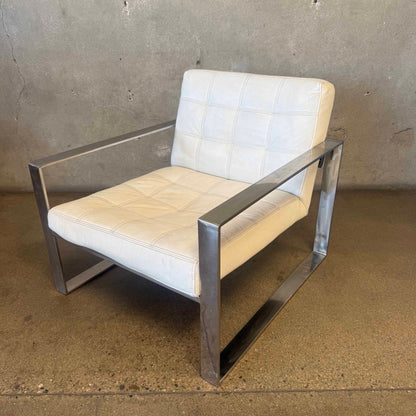 Modani White Leather & Stainless Steel Lounge Chair