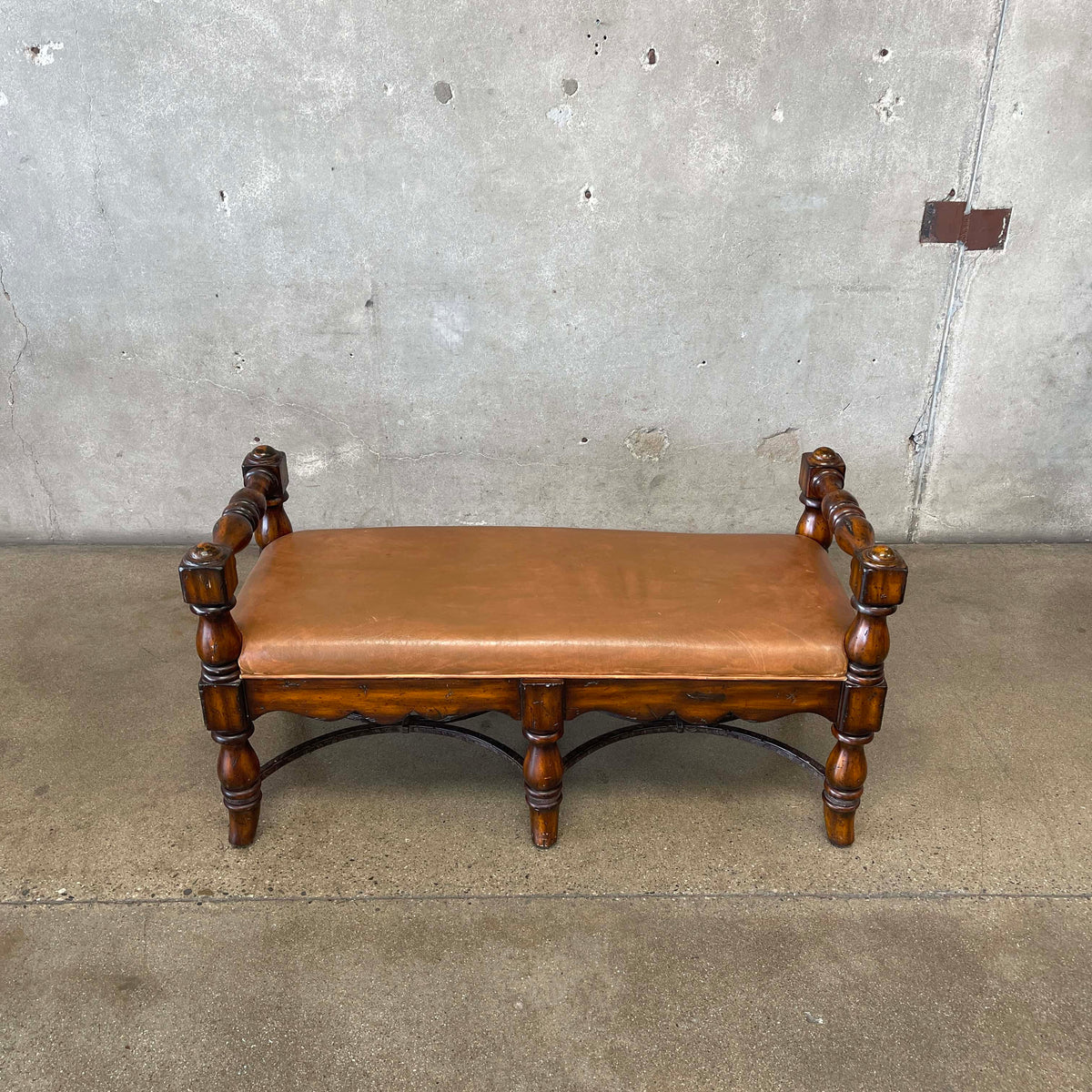 Mexican Leather & Wood Bench
