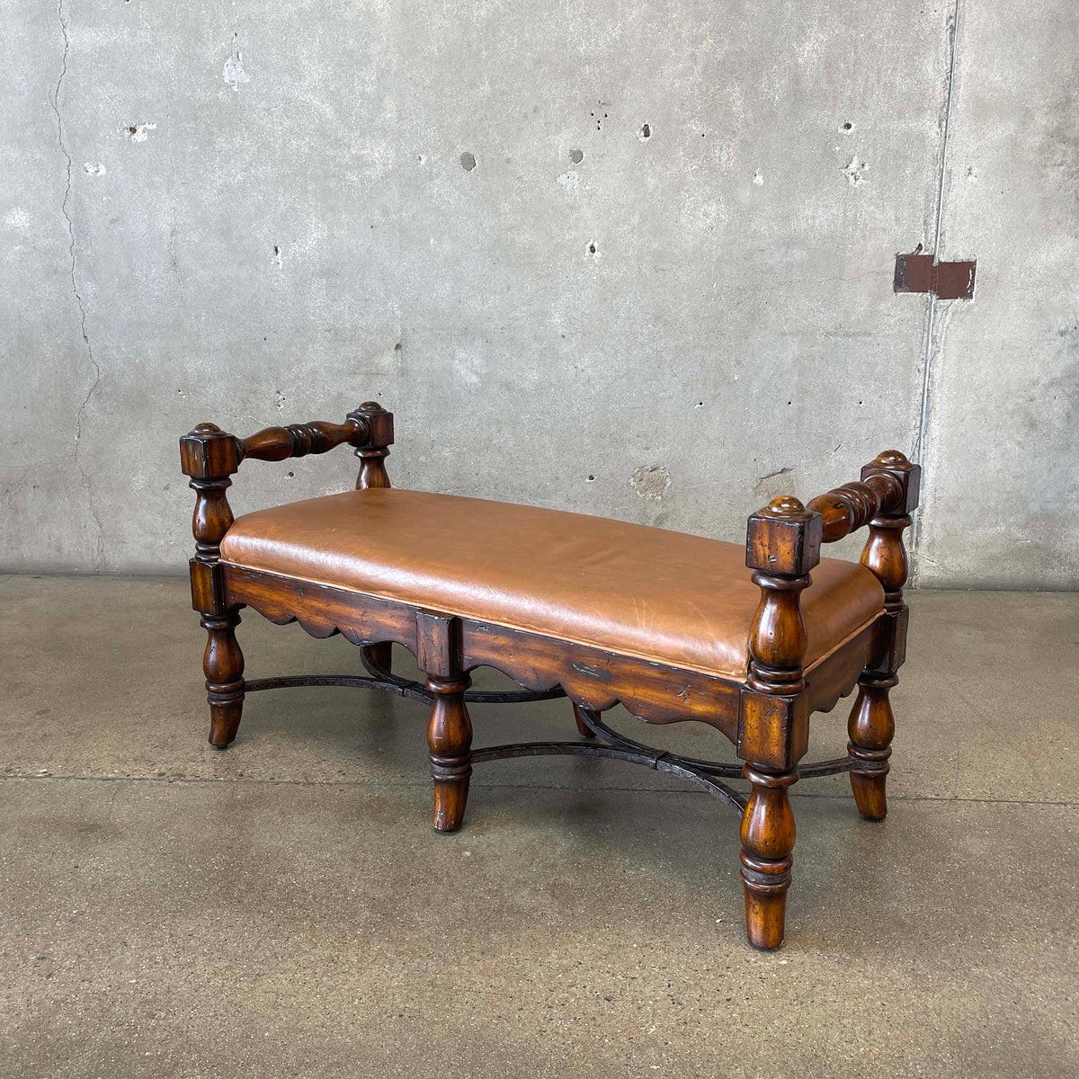 Mexican Leather & Wood Bench
