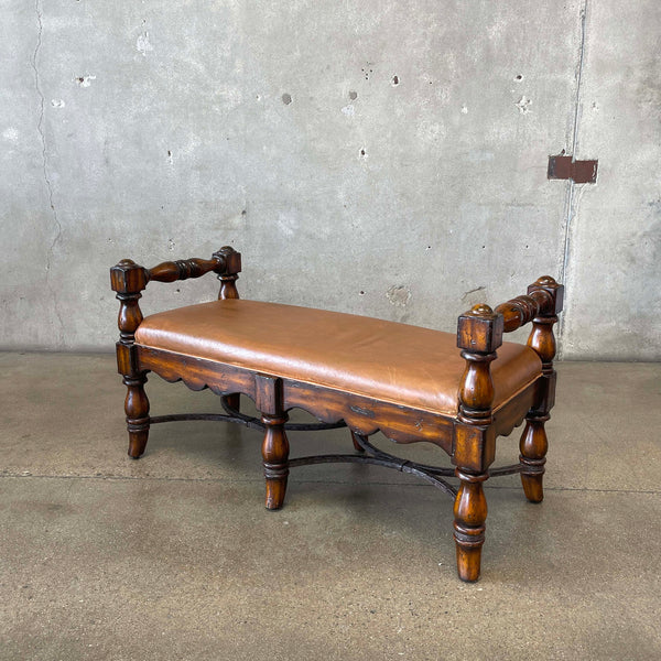 Mexican Leather & Wood Bench