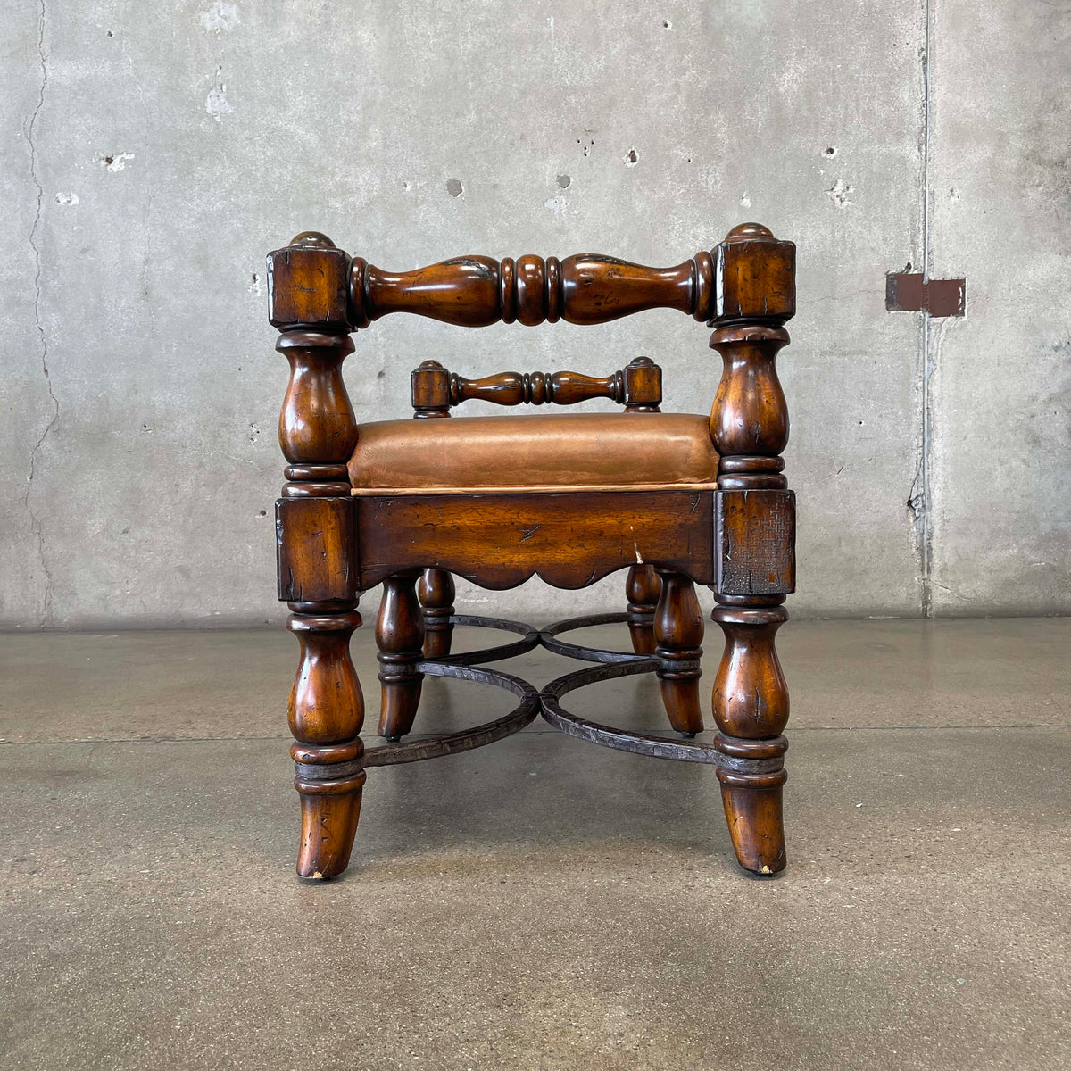 Mexican Leather & Wood Bench